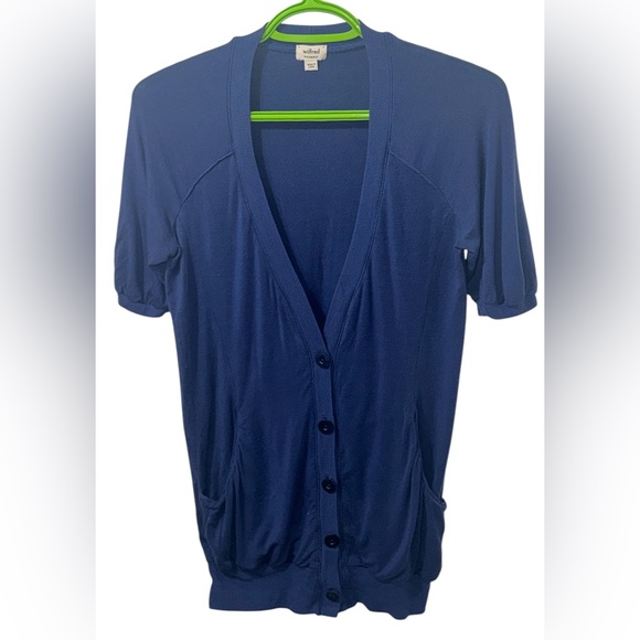 Wilfred Sweaters - WILFRED Indigo Plunge Front V- Neck Short Sleeve Button Cardigan Size XXS